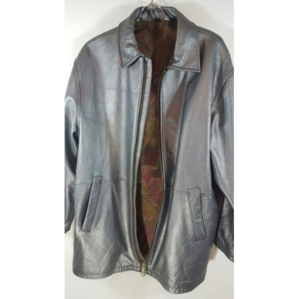 Mens Silver Leather Jacket size Large Thinsulate